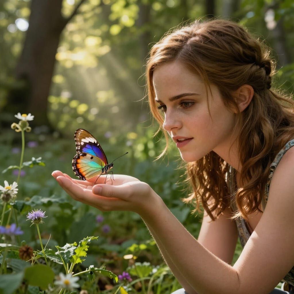 Butterfly Lands on Hand in Ethereal Forest