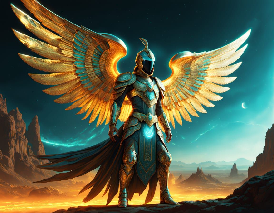 Archangel Battles Demons in Gothic Hellscape