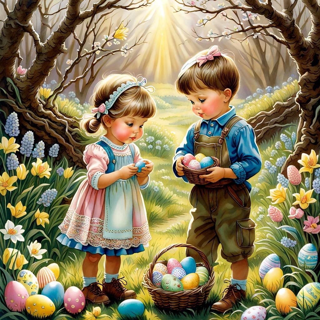 Brother and Sister's Easter Egg Hunt