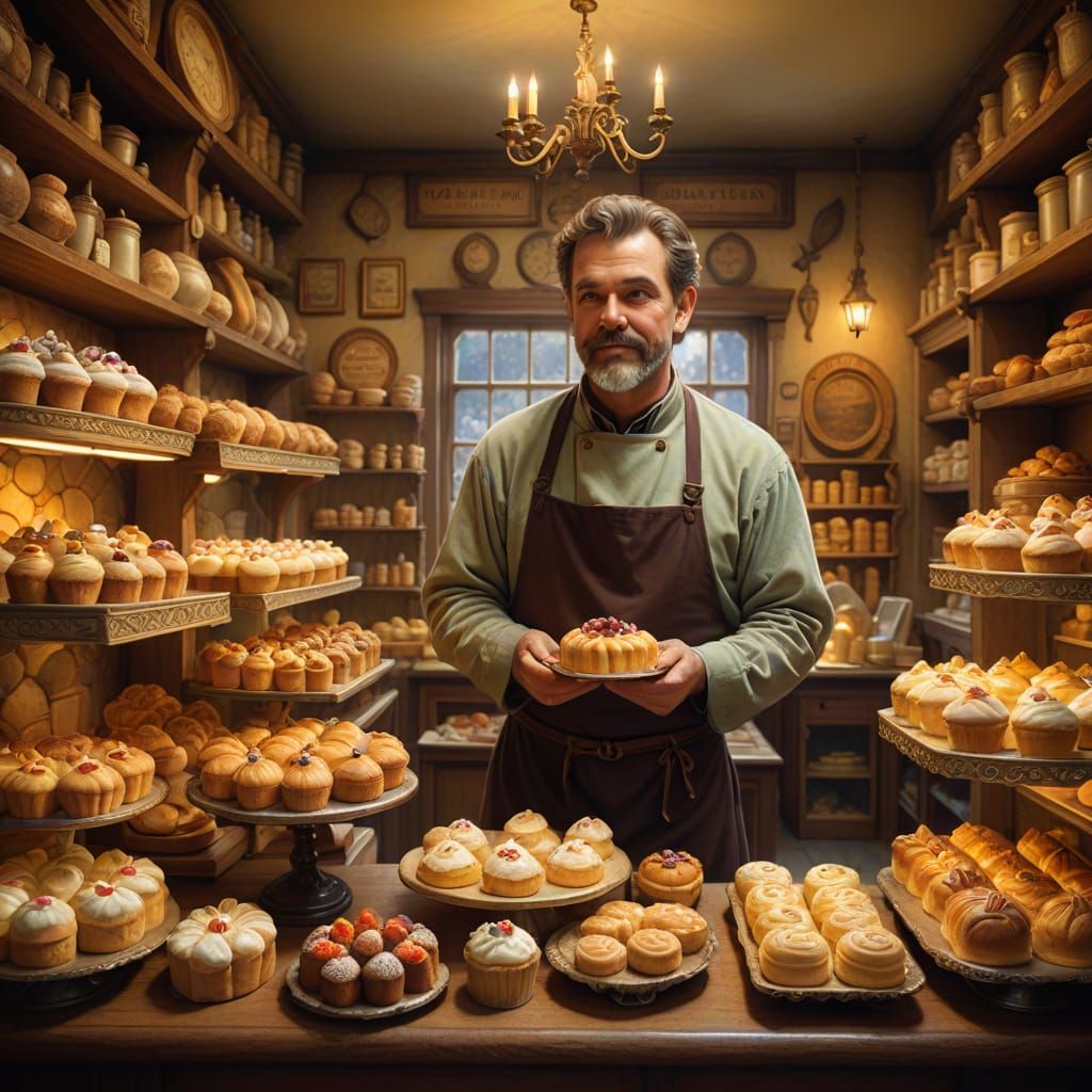 Medieval Bakery in Thomas Kinkade Style