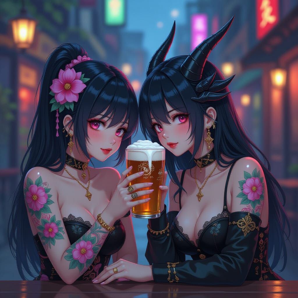 Goth Girl Shares Cream Ale With Dragon