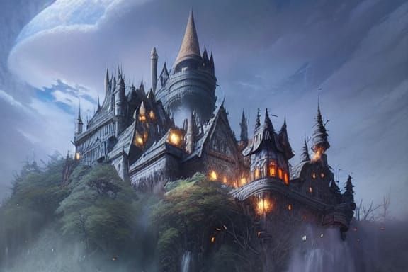Haunted Castle: Digital Illustration in Fantasy Landscape