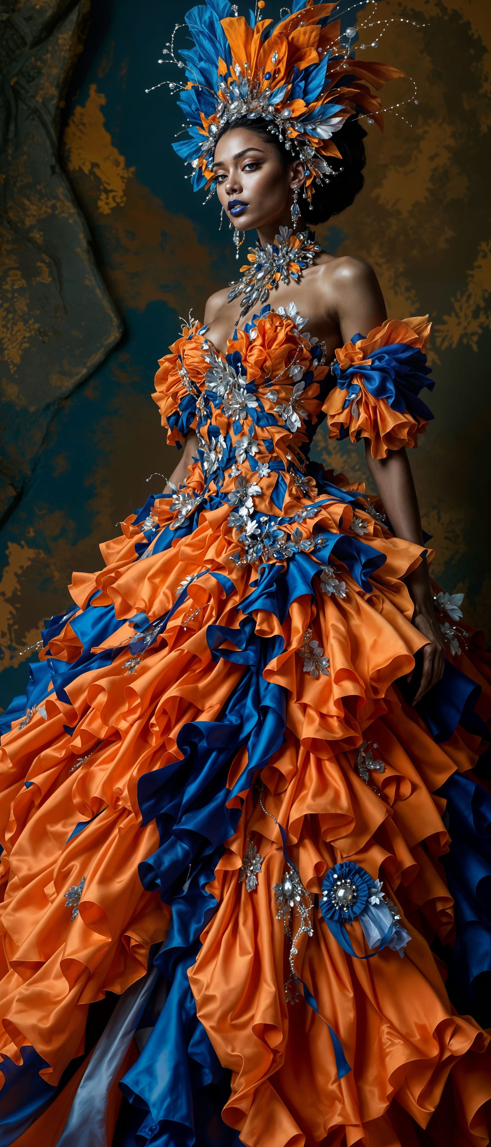 Surreal Elegance in Ruffled Gown