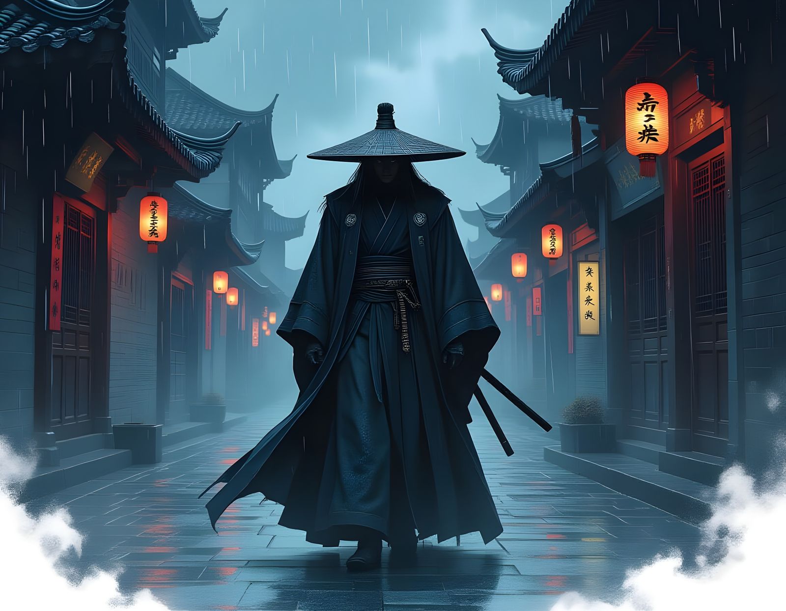 Evil Sorcerer in Noir Chinese Cityscape