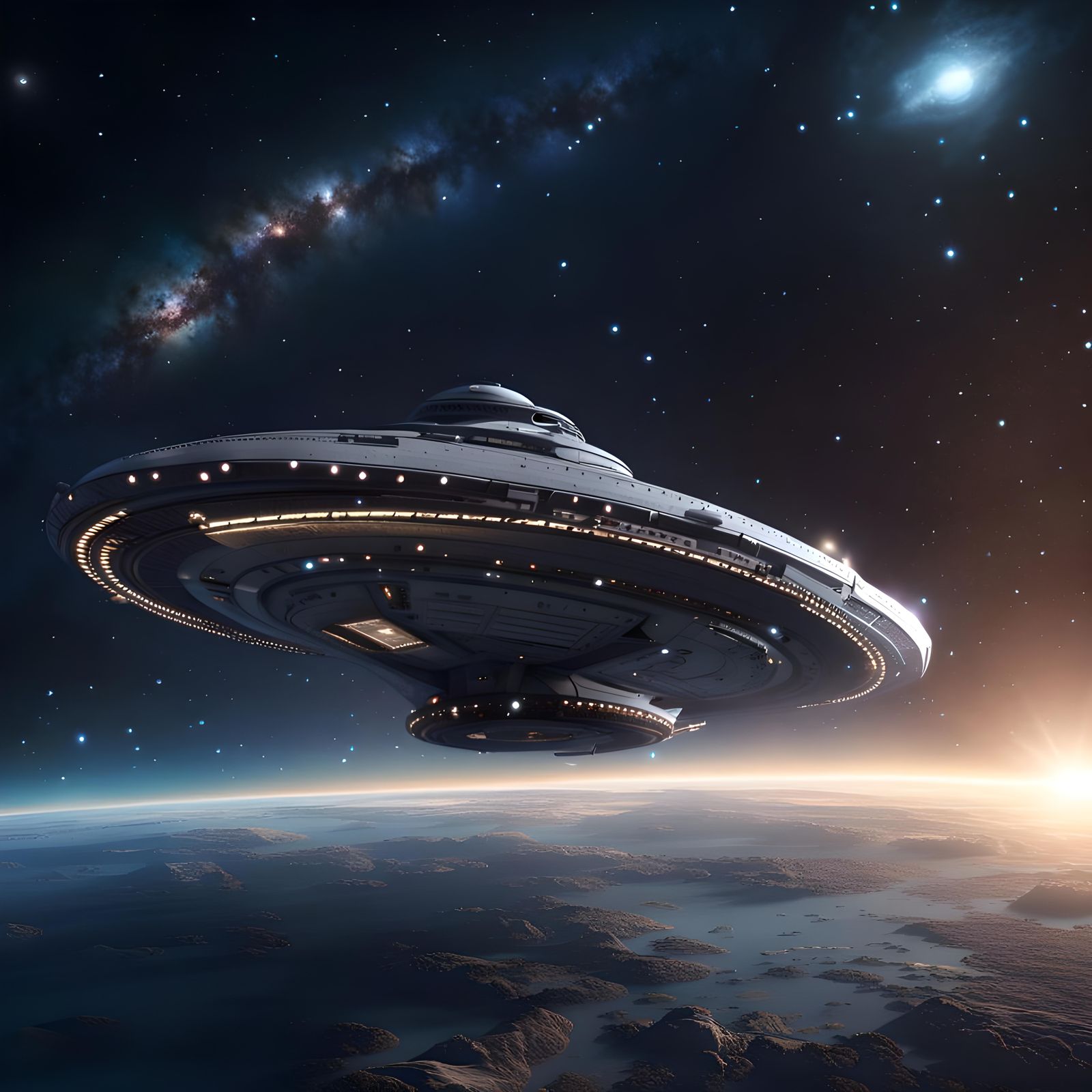 USS Enterprise Starship in Cyberpunk Sci-Fi Style