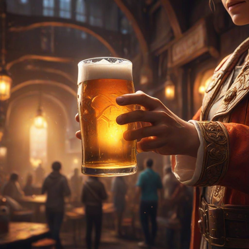 Person Holding Beer in Vibrant Fantasy World