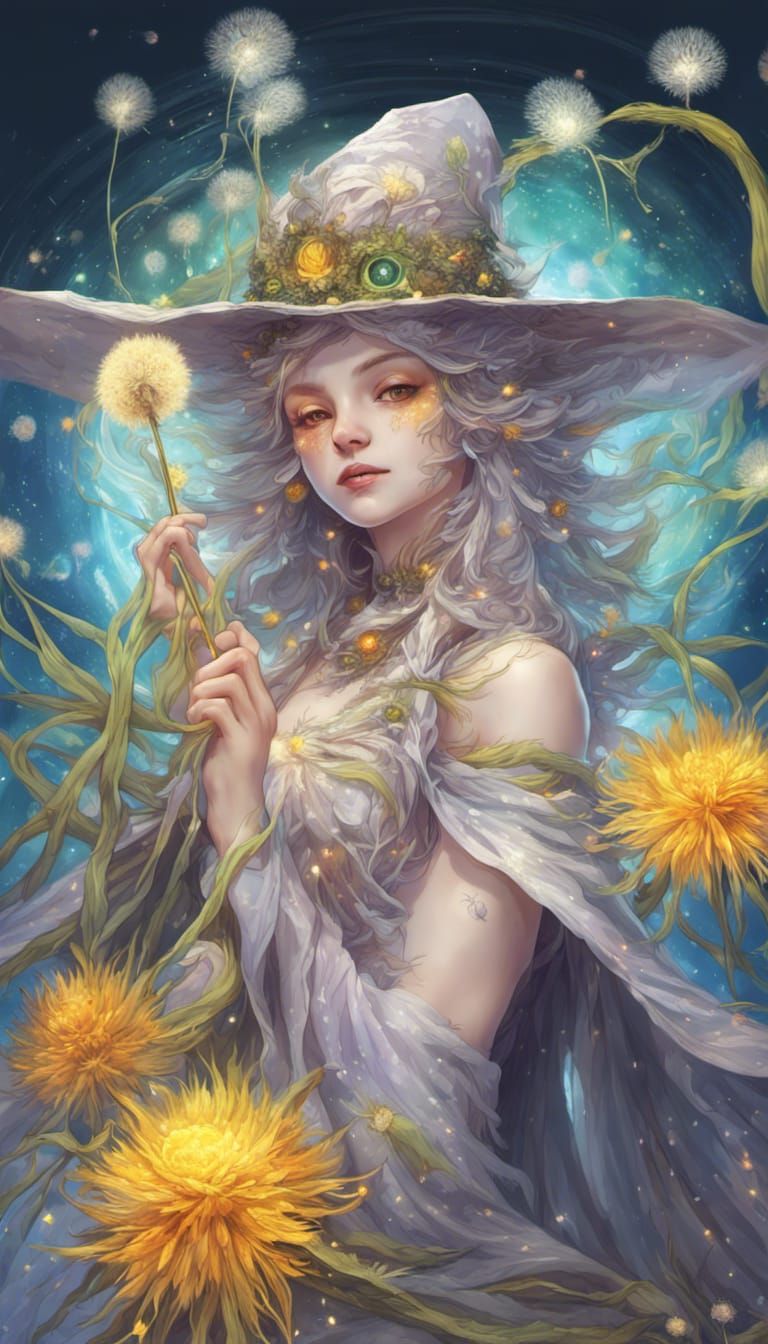 Bioluminescent Nymph-Elf Witch with Fractal Details