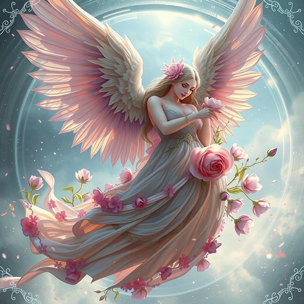 Angelic Figure Floating in Multi-Dimensional Dome