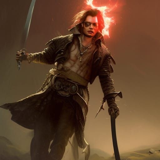 Epic Sword Battle in Dark Fantasy Style