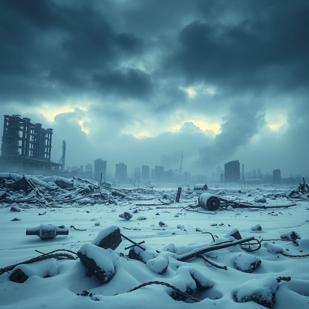 Desolate Winter Wasteland in Cyberpunk Style