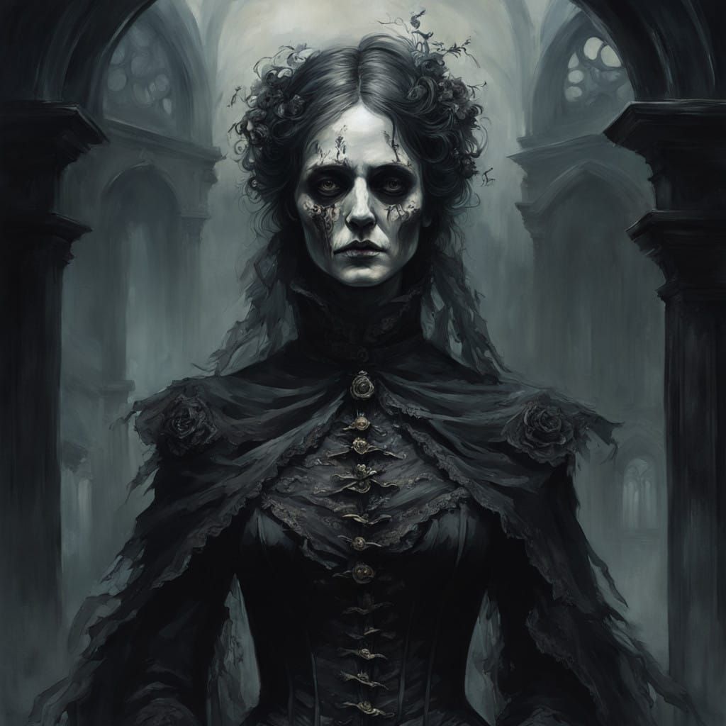 Macabre Victorian Mourning Portrait in Dark Eerie Style