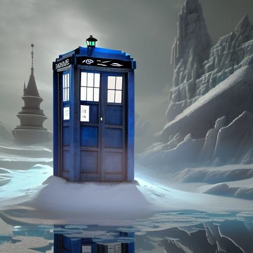 Ice TARDIS in a Sunny Landscape: Digital Art