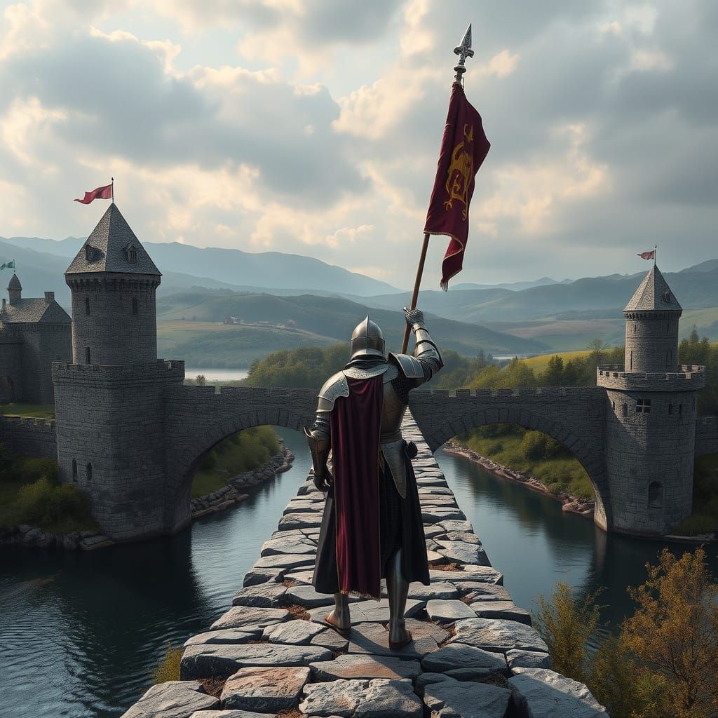 Shining Knight Pauses at Tranquil River Crossing