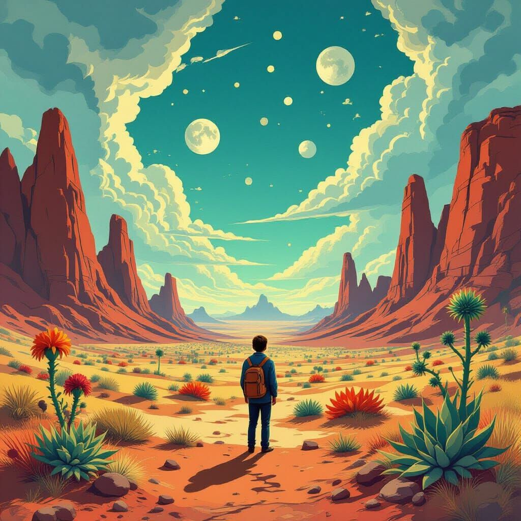 Surreal Landscape with Lone Figure in Surrealist Style