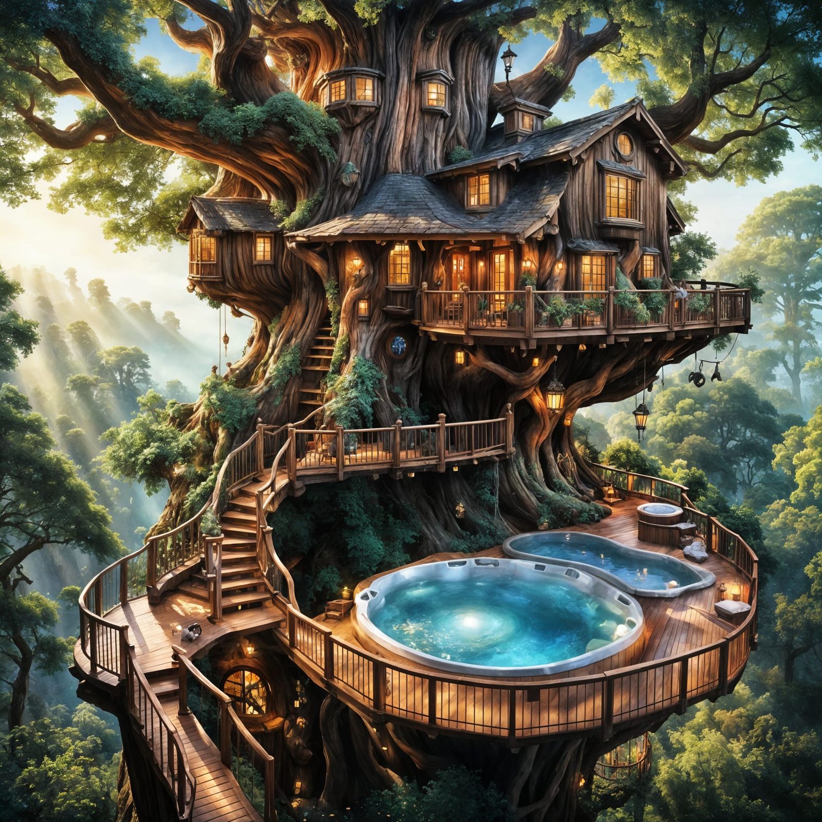 Majestic Redwood Treehouse with Moonlit Deck