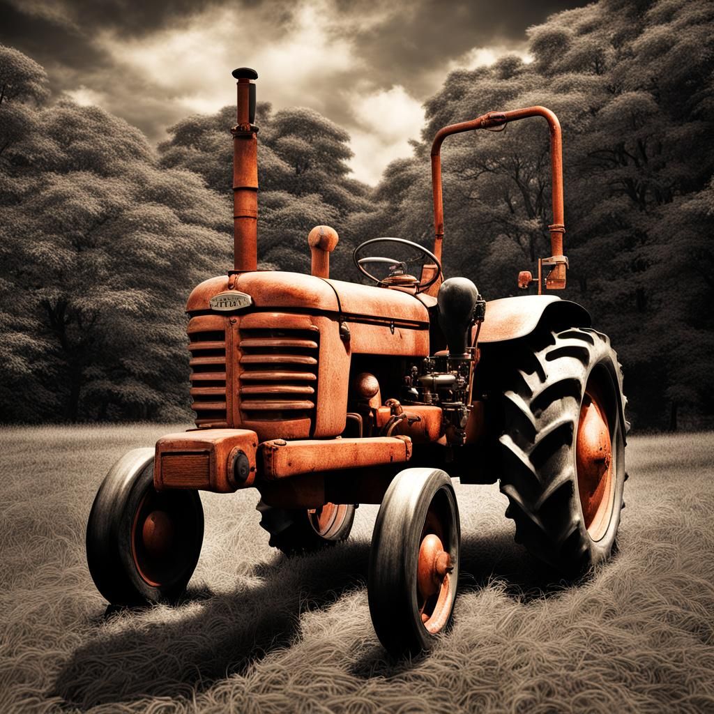 Papillon Dog Driving Tractor in Hyperrealistic Style
