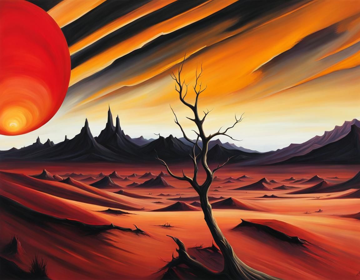 Alien Sunset: A Surreal Oil Painting