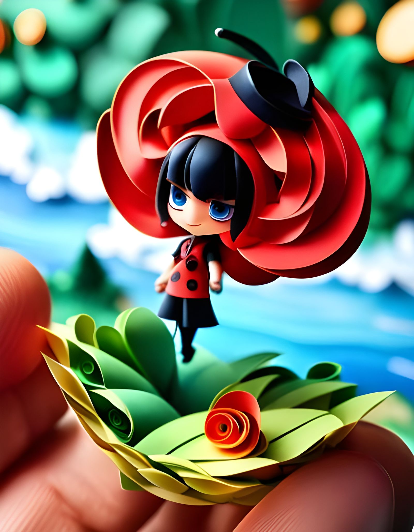 Paper Quilling Ladybug in Surreal 3D Landscape