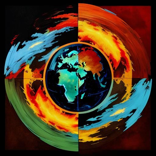 Double Exposure Art: Four Elements in Ink Painting