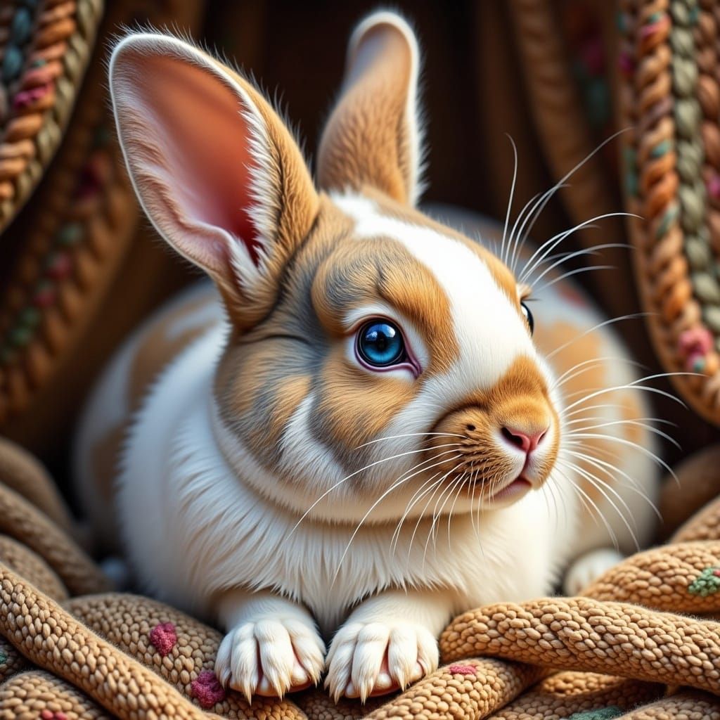 Charming Calico Bunny in Whimsical Watercolor Style