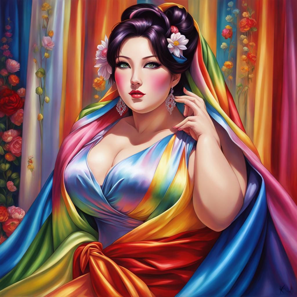 Rainbow Satin Fashion in Anime Oil Painting Style