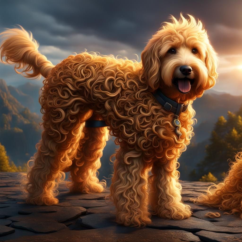 Golden Doodle with Brown Hair: Fantasy Art