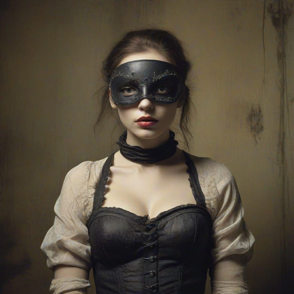 Mysterious Blindfolded Figure in an Eerie Style