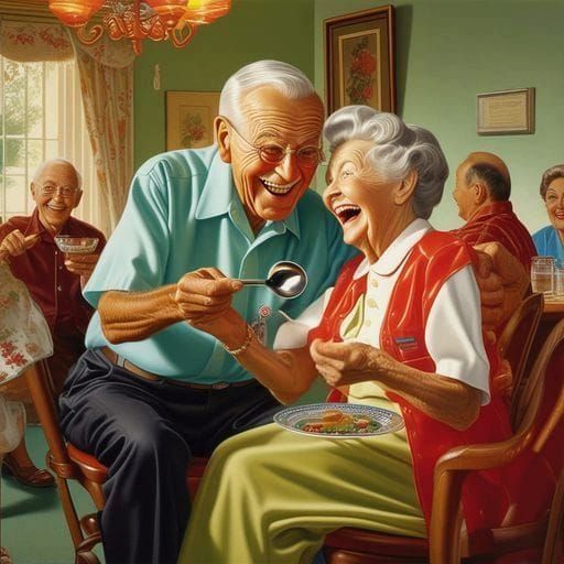 Joyful Octogenarian Moment Inspired by Rockwell