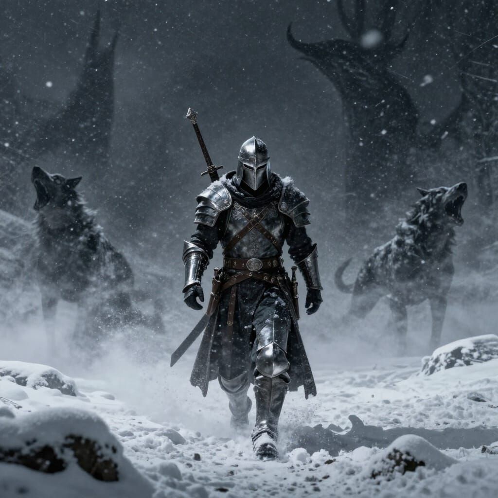 Epic Fantasy Warrior in Blizzard