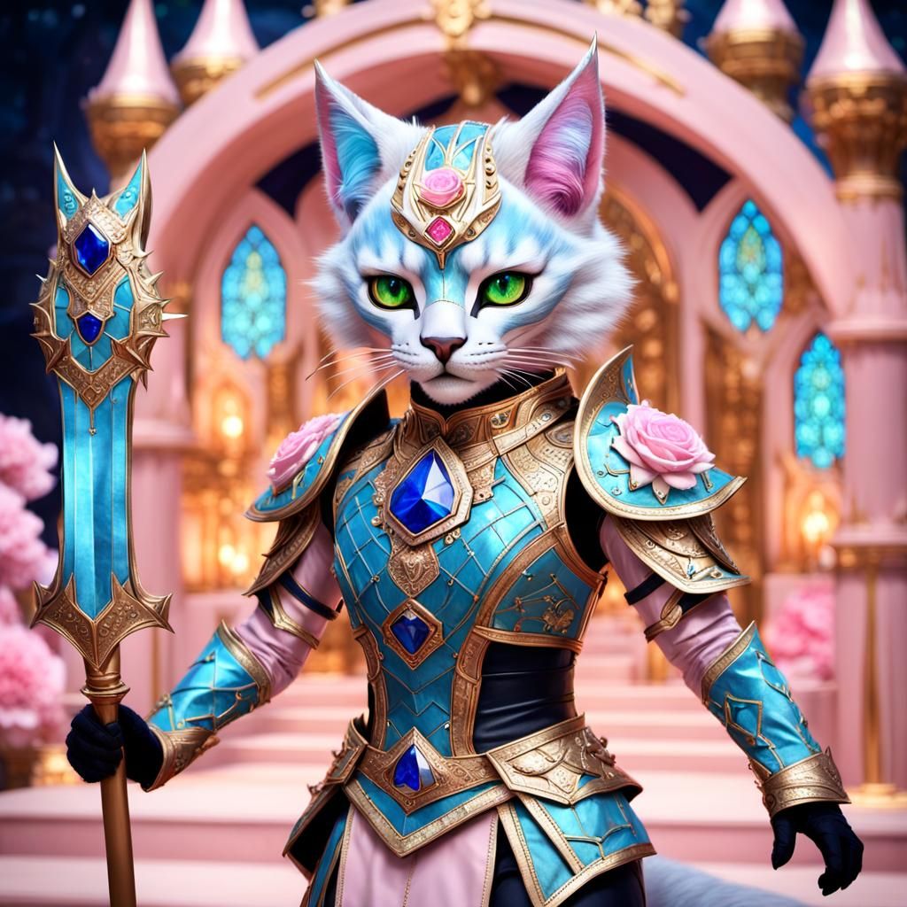 Regal Cat Goddess in Rose Gold Armor