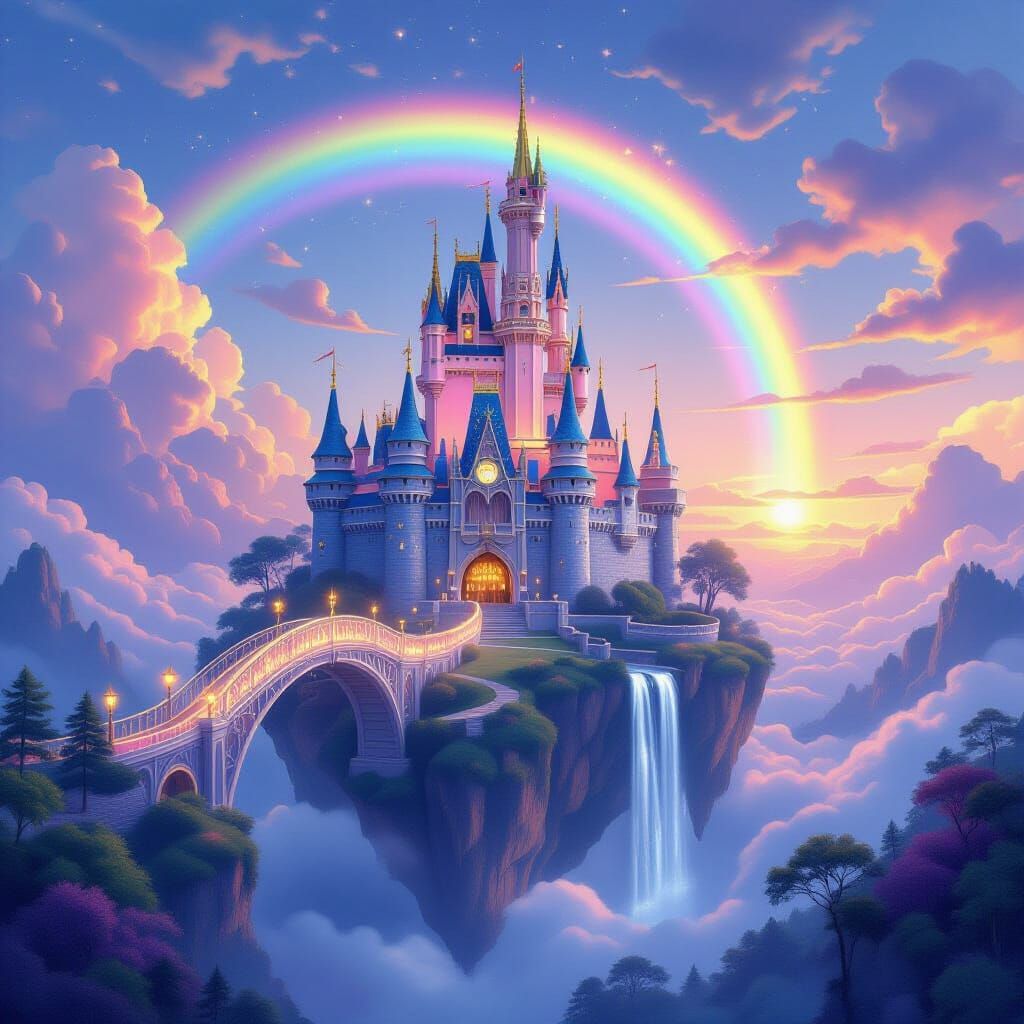 Majestic Rainbow Castle on Floating Island