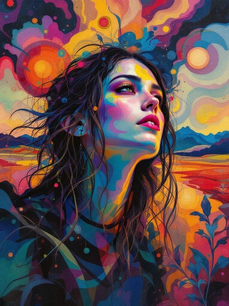 Psychedelic Expressionist Portrait in Klimt Pop Art Style