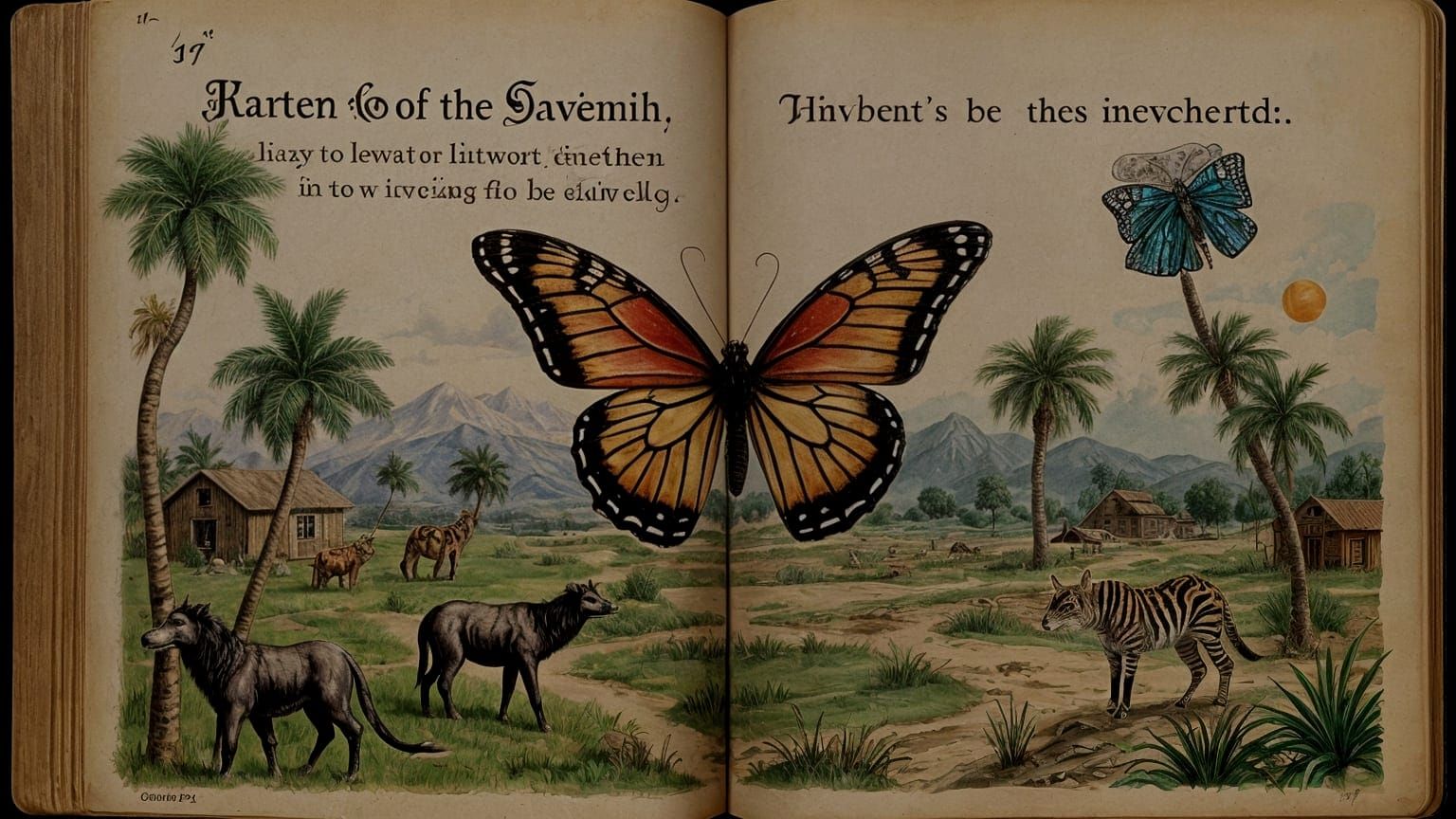 Savanna Butterfly in Antique Illustrated Book Style