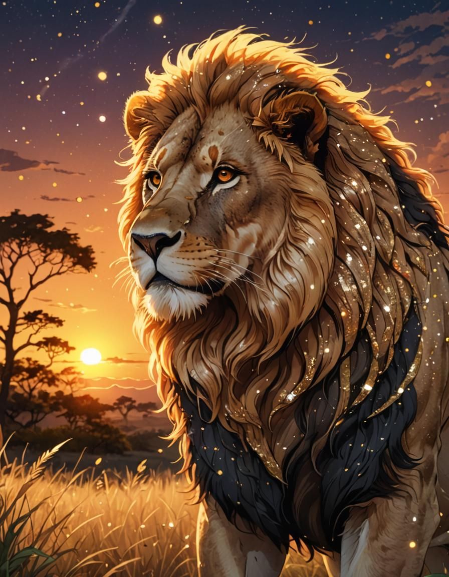 Golden Lion in Sparkling Savannah, Anime Style