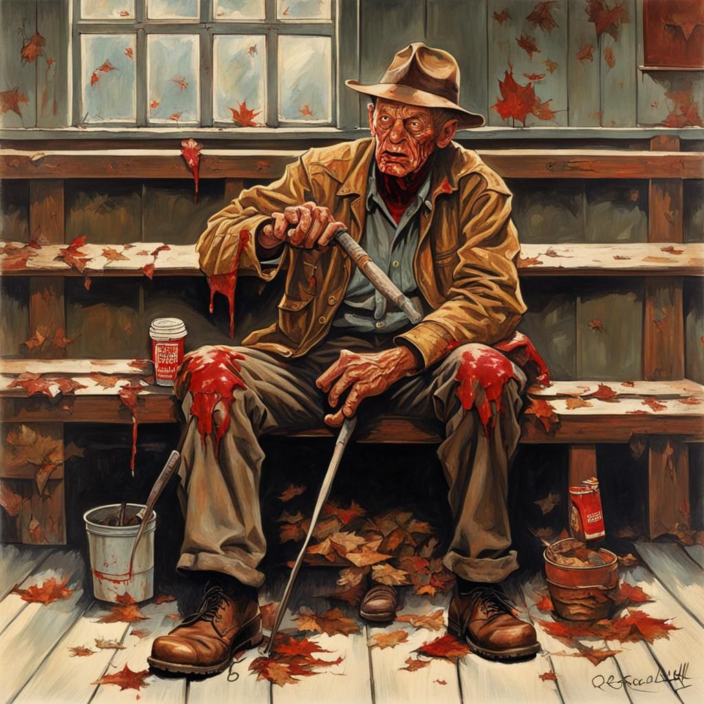 Elderly Man's Anguish: Rockwell-esque Portrait