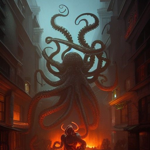 Octopus Demon Attack: Dark Fantasy Concept Art