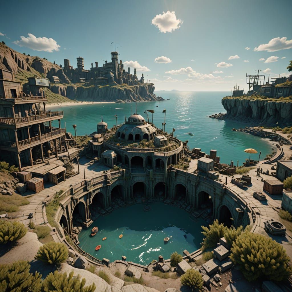 Cyberpunk Snorky Over Radium Cityscape in IMAX Cel-Shaded Hy...