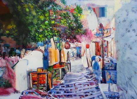 Bustling Greek Market in Cheerful Pop Art Style