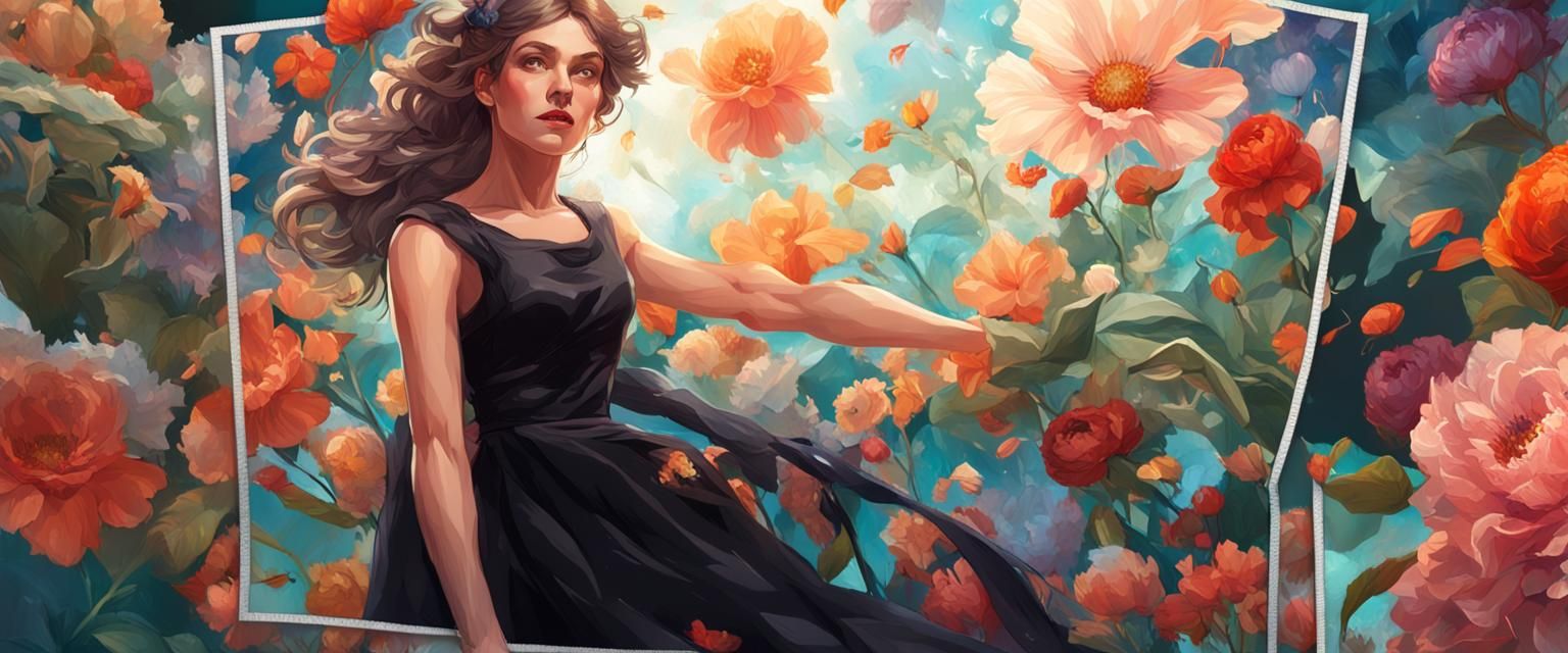 Woman in Floral Skirt, Digital Concept Art