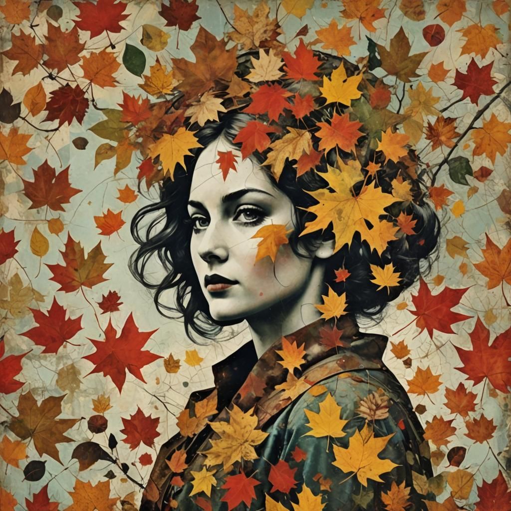 Expressive Autumn Leaves: Intricate Collage Art