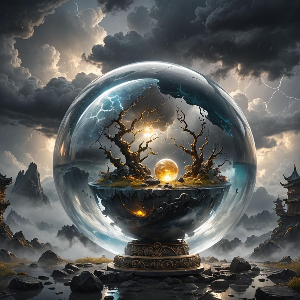 Yin Yang Worlds Encapsulated in Glass Orb
