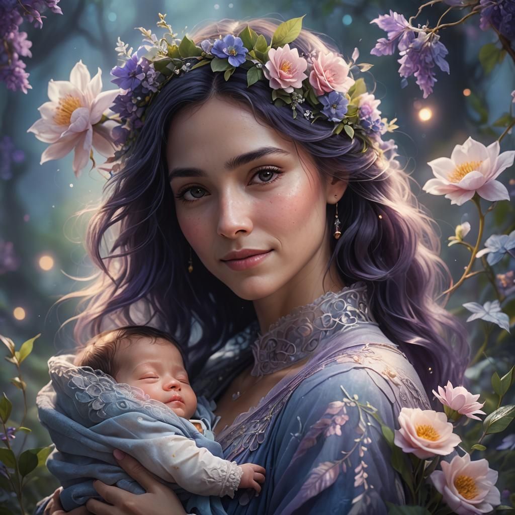 Loving Mother and Child in Mystical Setting