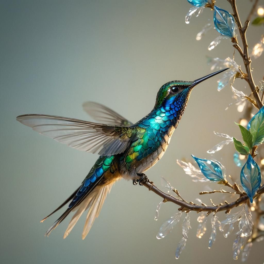 Glass Hummingbird Portrait in Hyper-Realistic Digital Art