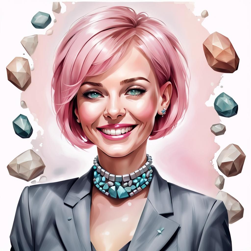 Smiling Woman with Pink Hair in Airbrush Style