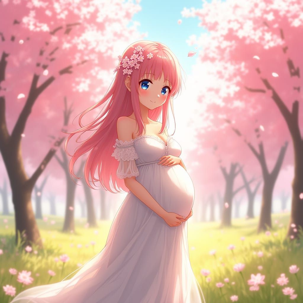 Gentle Anime Goddess in Cherry Blossom Paradise