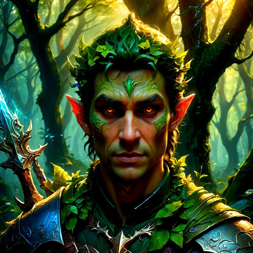Elf Warrior with Magic Weapons in Fantasy Art