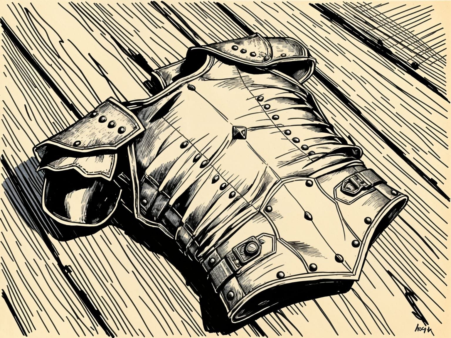 Sepia Ink Drawing of Medieval Rogue Armor