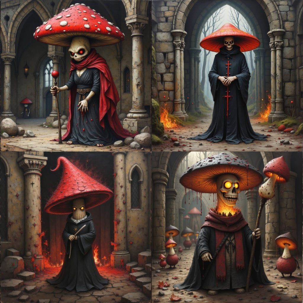 Gothic Mushroom Cleric in a Cathedral