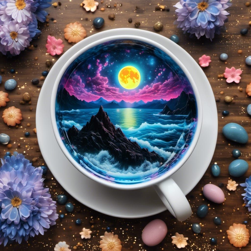 Ocean Waves Cup Under Moonlight