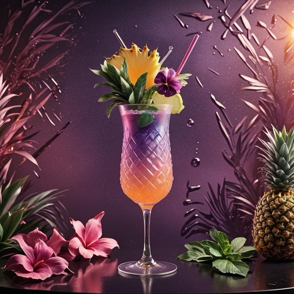 Luxurious Tropical Mocktail in Dark Fantasy Setting